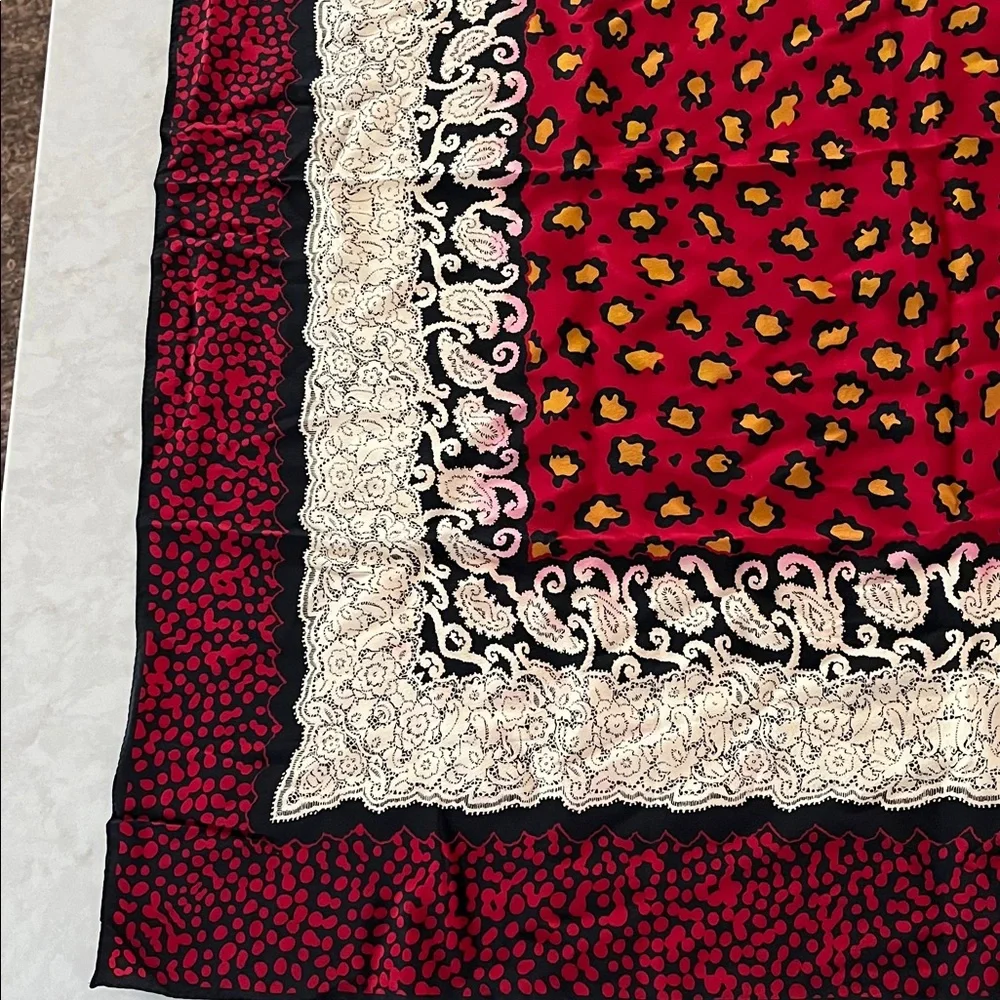 Vintage Christian Dior Silk scarf 34” x 34”leopard and lace pattern luxury